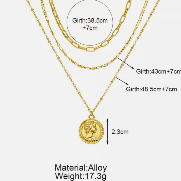Multilayer Big Coin Pendant Chunky Chain Necklace - Picture 9 of 9